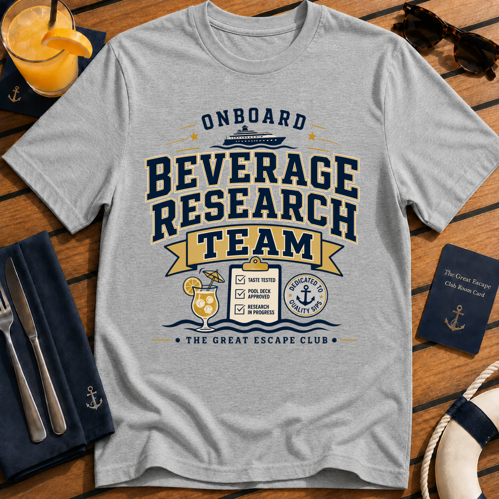 Onboard Beverage Research Team Cruise T-Shirt, Matching Group or Solo Holiday Tee