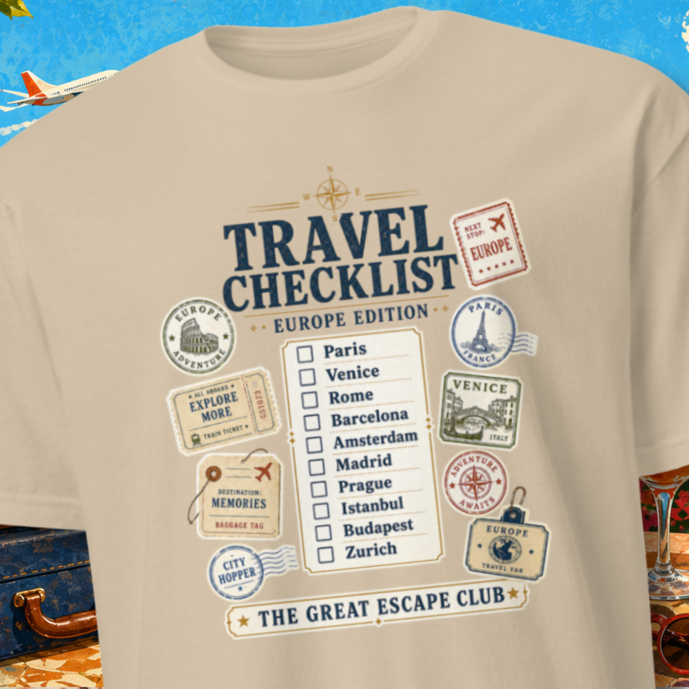 Travel Checklist - Europe Edition Unisex T-Shirt