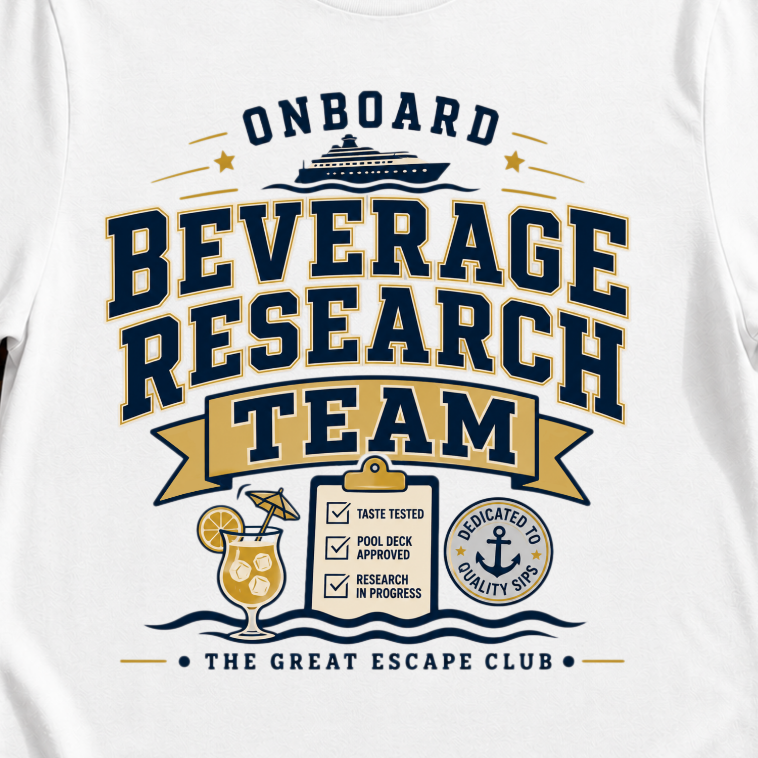 Onboard Beverage Research Team Cruise T-Shirt, Matching Group or Solo Holiday Tee