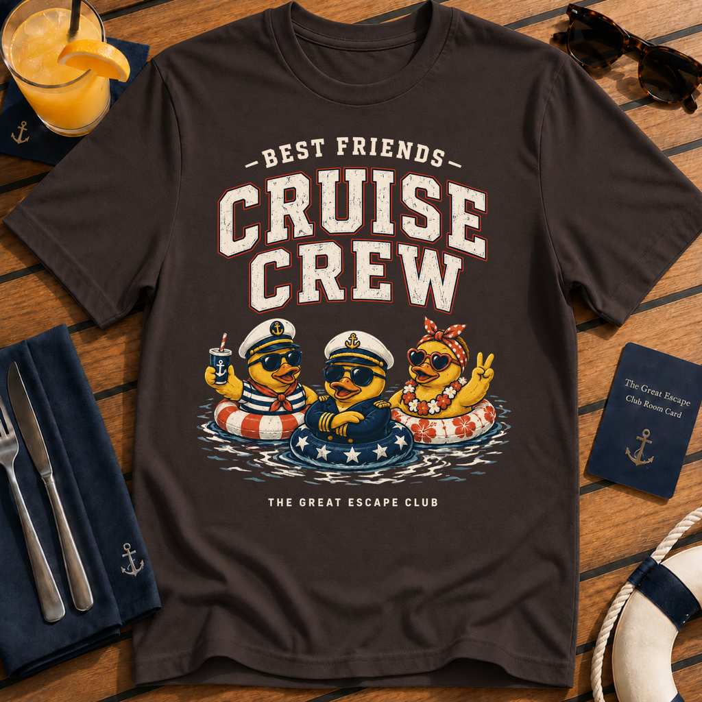 Best Friends Cruise Crew matching best friends cruise t-shirt design on Dark Chocolate shirt