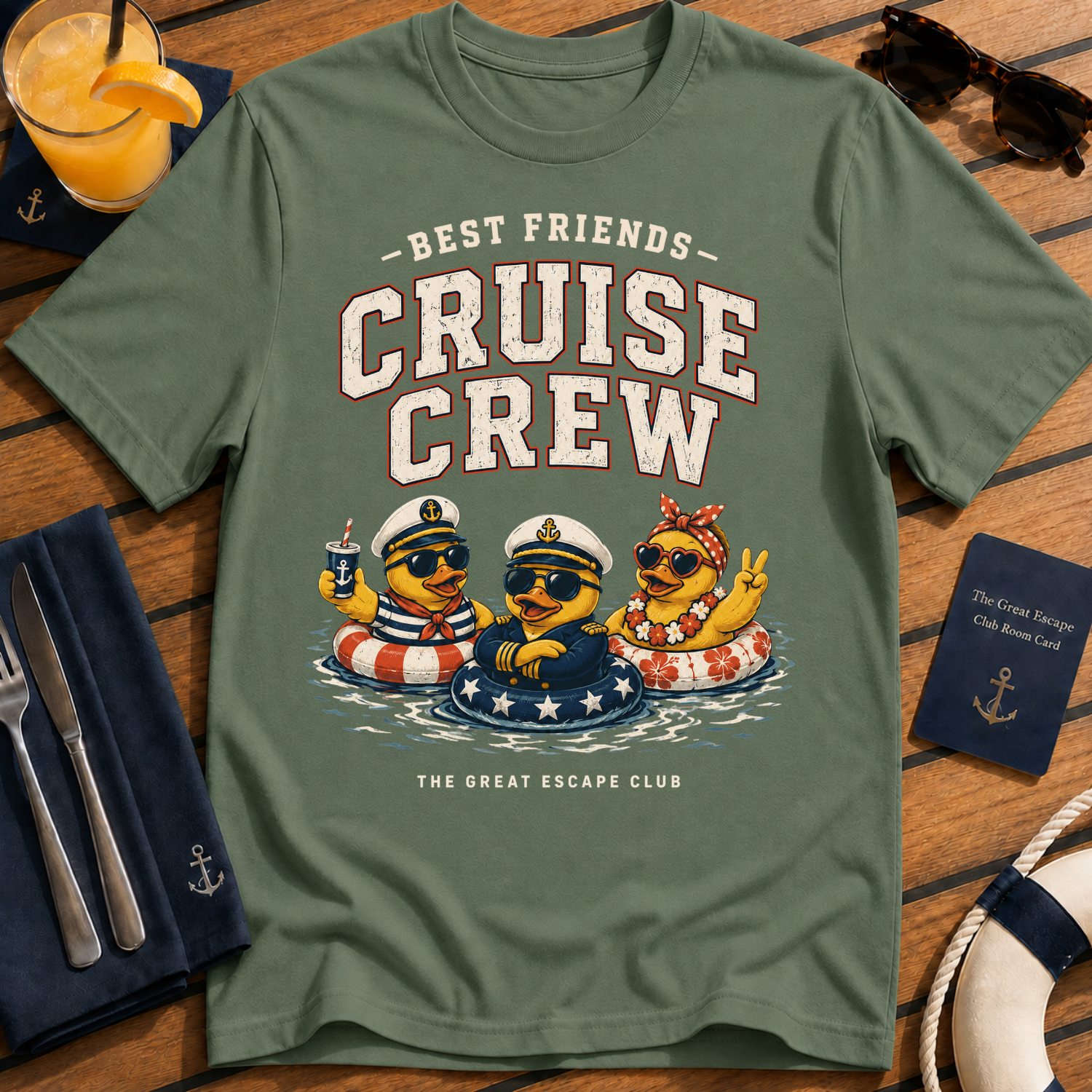 Best Friends Cruise Crew matching best friends cruise t-shirt design on Military Green shirt
