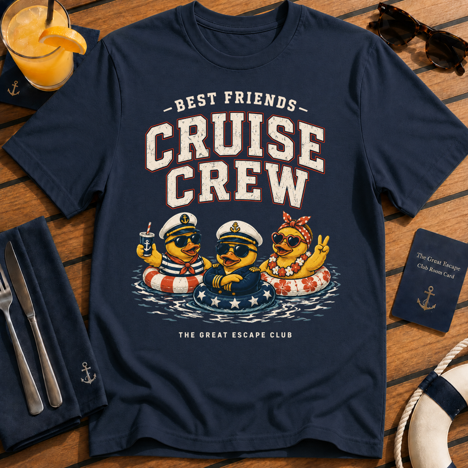 Best Friends Cruise Crew matching best friends cruise t-shirt design on Navy shirt