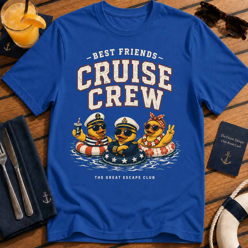 Best Friends Cruise Crew matching best friends cruise t-shirt design on Royal Blue shirt