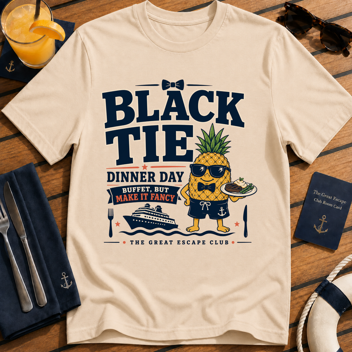 Black Tie Day funny cruise formal night t-shirt design on Natural shirt