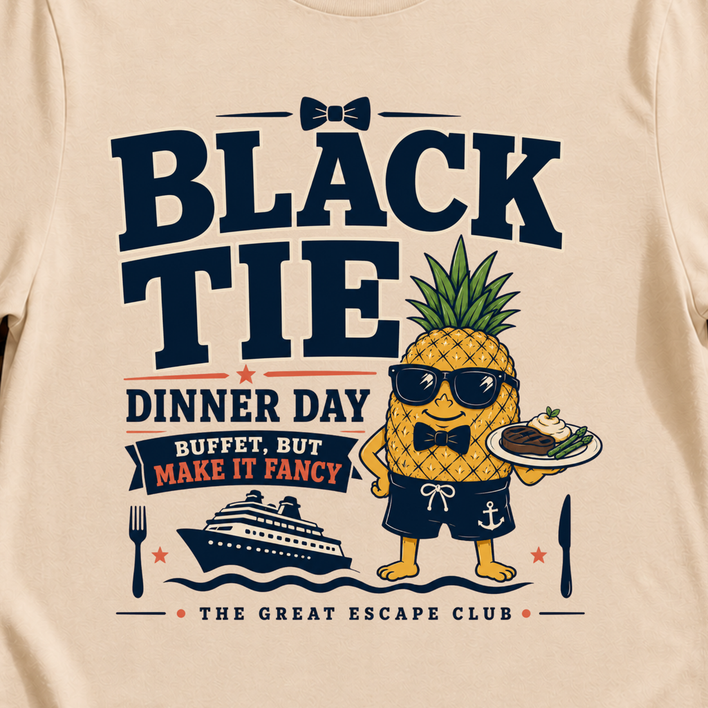 Black Tie Day funny cruise formal night t-shirt design on Natural shirt