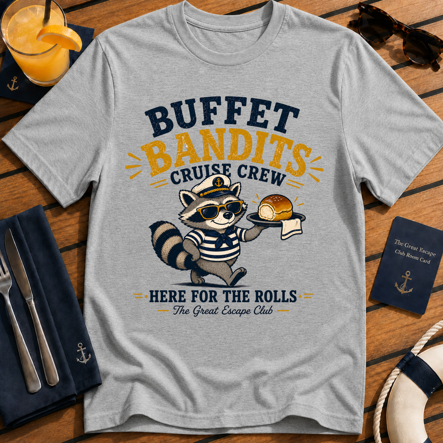 Buffet Bandits Cruise Crew funny cruise buffet t-shirt design on Sport Grey shirt