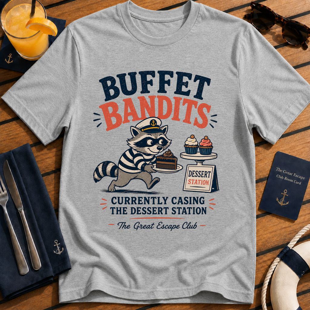 Buffet Bandits funny cruise dessert station t-shirt design on Sport Grey shirt