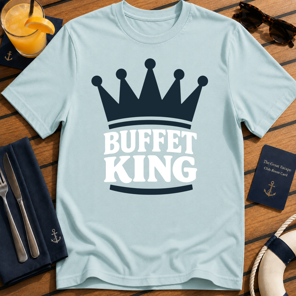 Buffet King funny cruise buffet t-shirt design on Light Blue shirt
