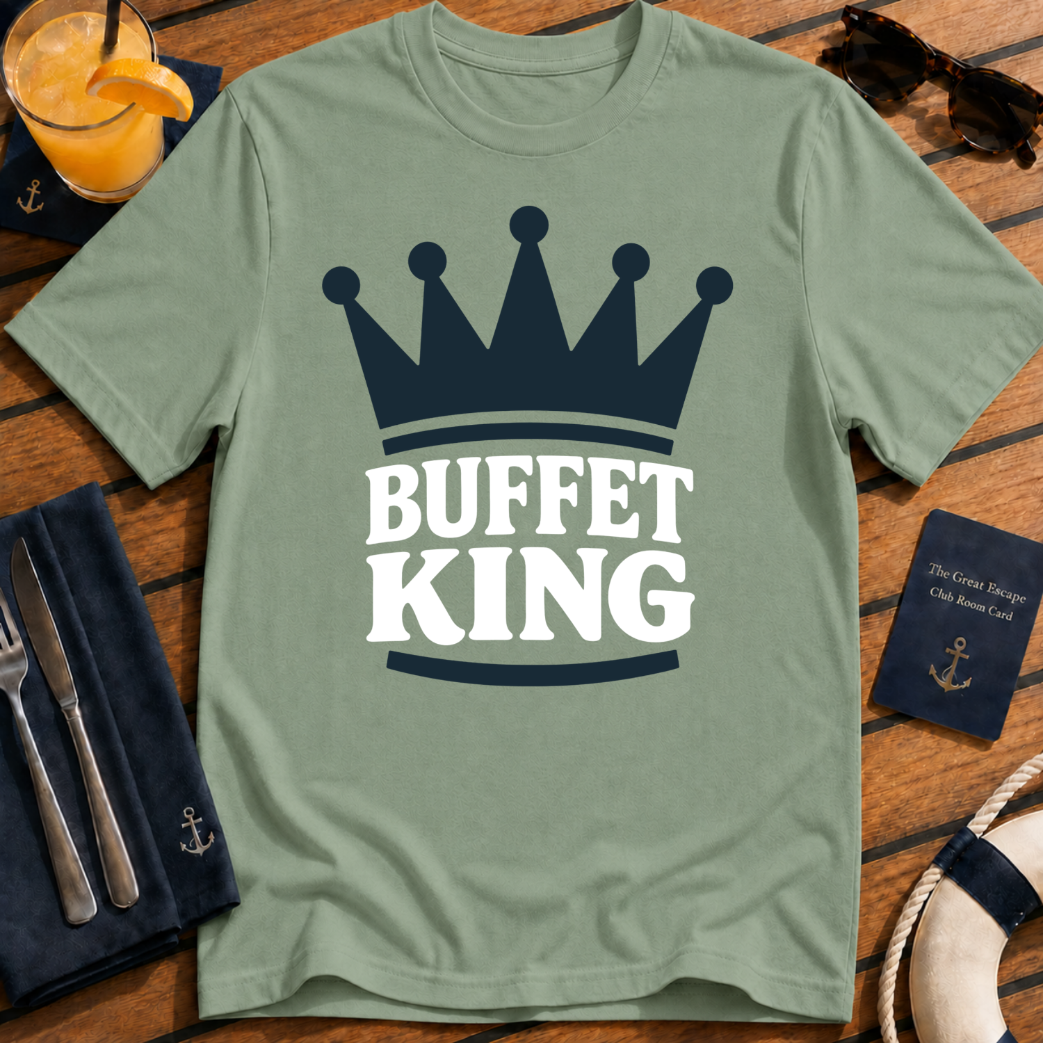 Buffet King funny cruise buffet t-shirt design on Sage shirt