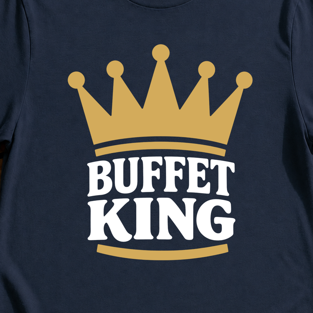 Buffet King funny cruise buffet t-shirt design on Navy shirt