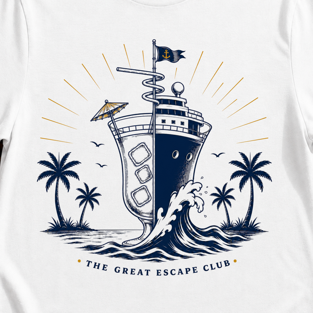Cocktails and Cruise Ships vintage cruise t-shirt design on White shirt