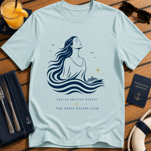 Cruise Breathe Repeat calm ocean cruise t-shirt design on Light Blue shirt