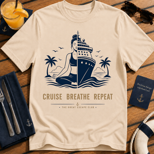 Cruise Breathe Repeat relaxed cruise yoga t-shirt design on Natural shirt
