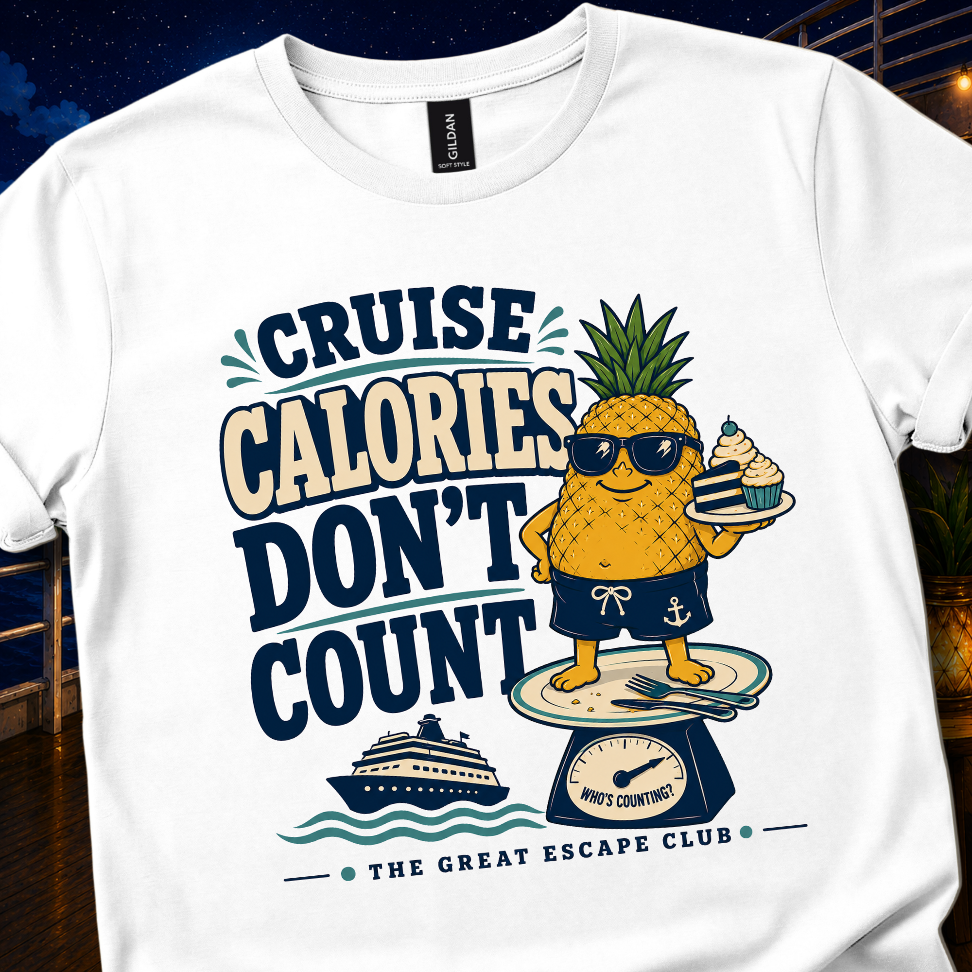 Cruise Calories Don’t Count Unisex T-Shirt, Funny Cruise Vacation Shirt for Food Lovers, Cruise Crew Party Tee for Family Trips & Caribbean Cruises | The Great Escape Club
