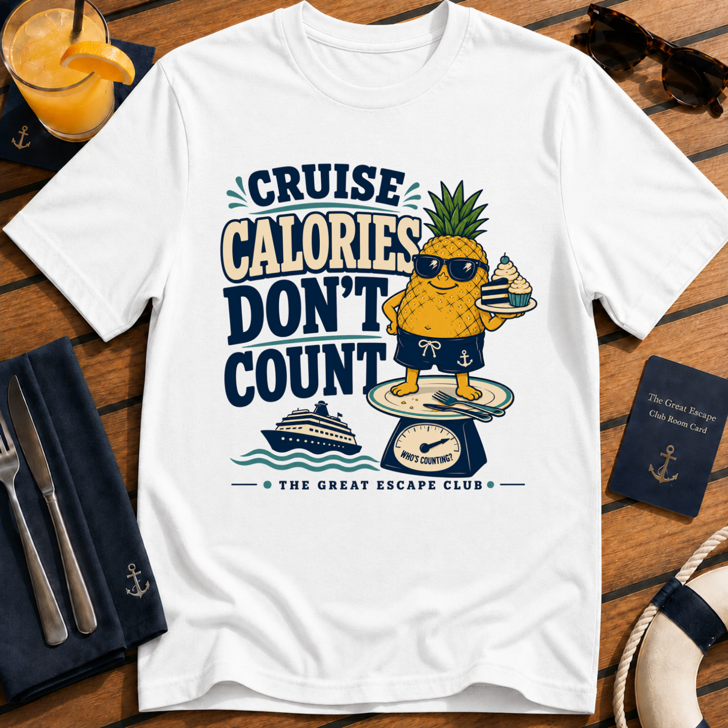 Cruise Calories Don’t Count funny cruise buffet t-shirt design on White shirt