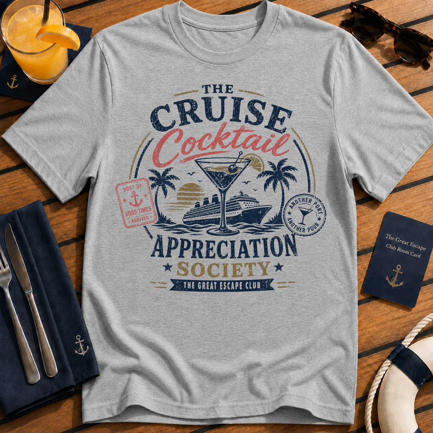 Cruise Cocktail Appreciation Society cruise cocktail t-shirt design on Sport Grey shirt