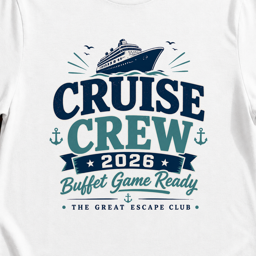Cruise Crew 2026 Buffet Game Ready matching cruise t-shirt for groups, foodies and holiday crews by The Great Escape Club