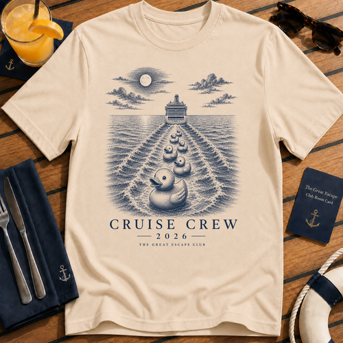 Cruise Crew 2026 Cruise Ducks matching cruise duck t-shirt design on Light Blue shirt