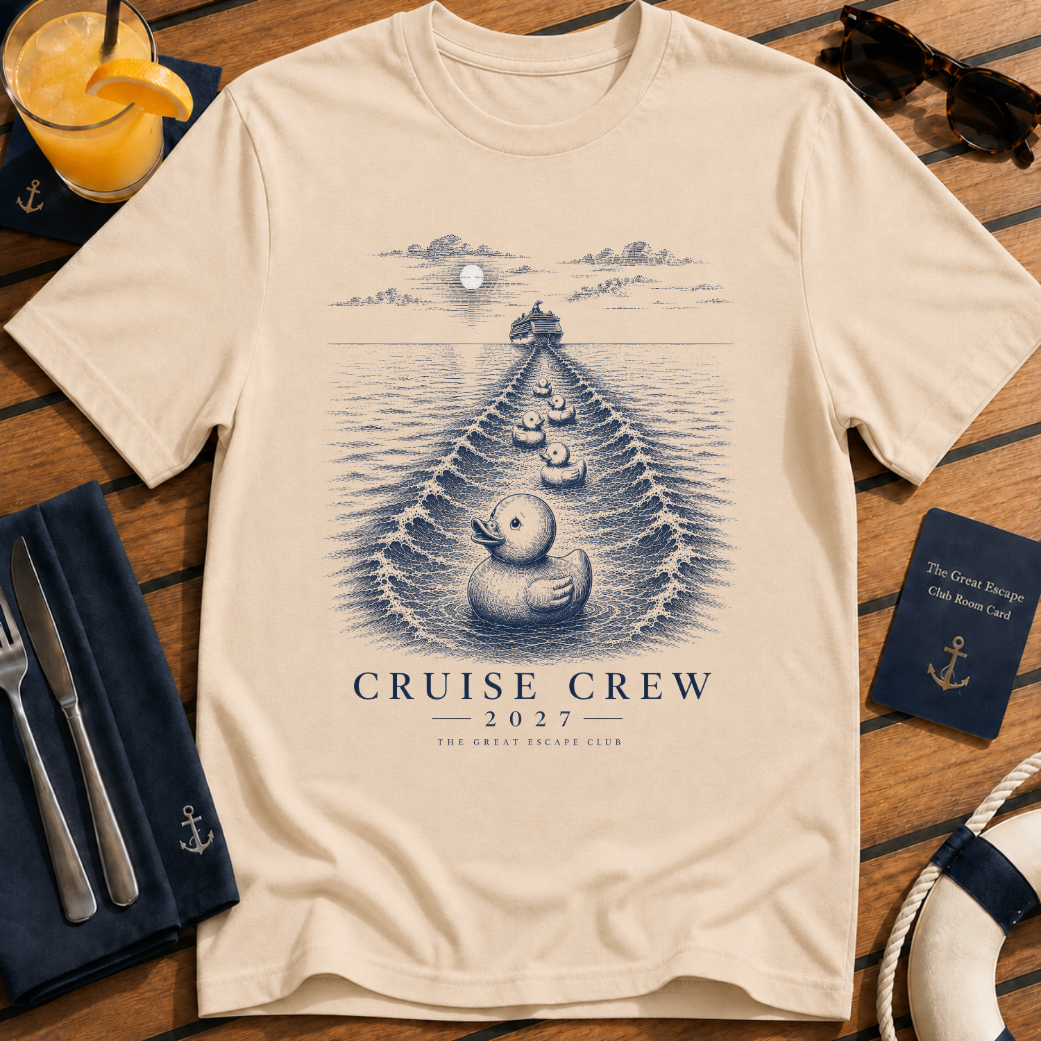Cruise Crew 2027 Cruise Ducks matching cruise duck t-shirt design on Natural shirt