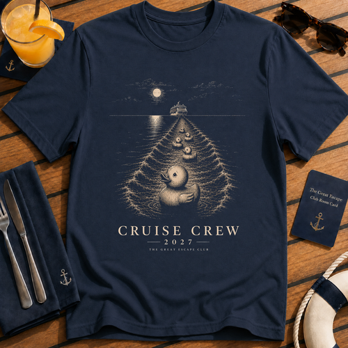Cruise Crew 2027 Cruise Ducks matching cruise duck t-shirt design on Navy shirt