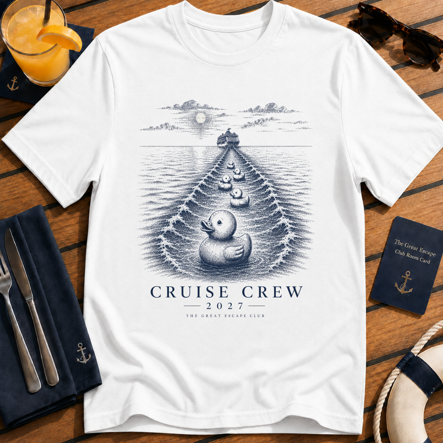 Cruise Crew 2027 Cruise Ducks matching cruise duck t-shirt design on White shirt