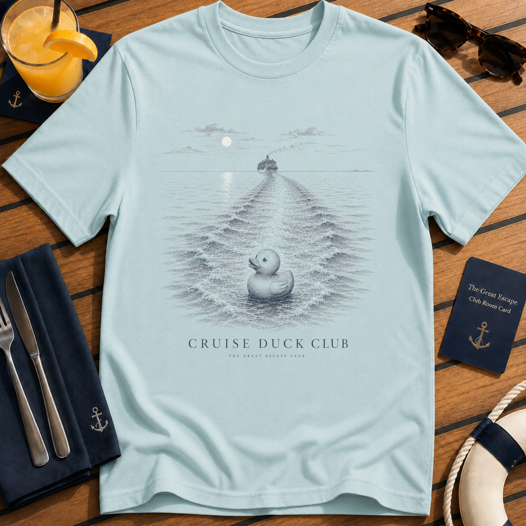 Cruise Duck Club cruise duck t-shirt design on Light Blue shirt
