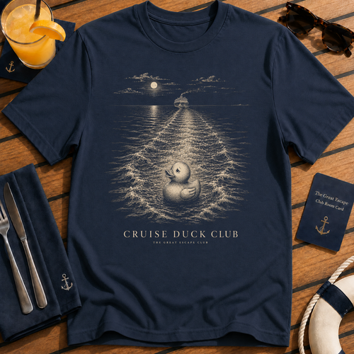 Cruise Duck Club cruise duck t-shirt design on Navy shirt