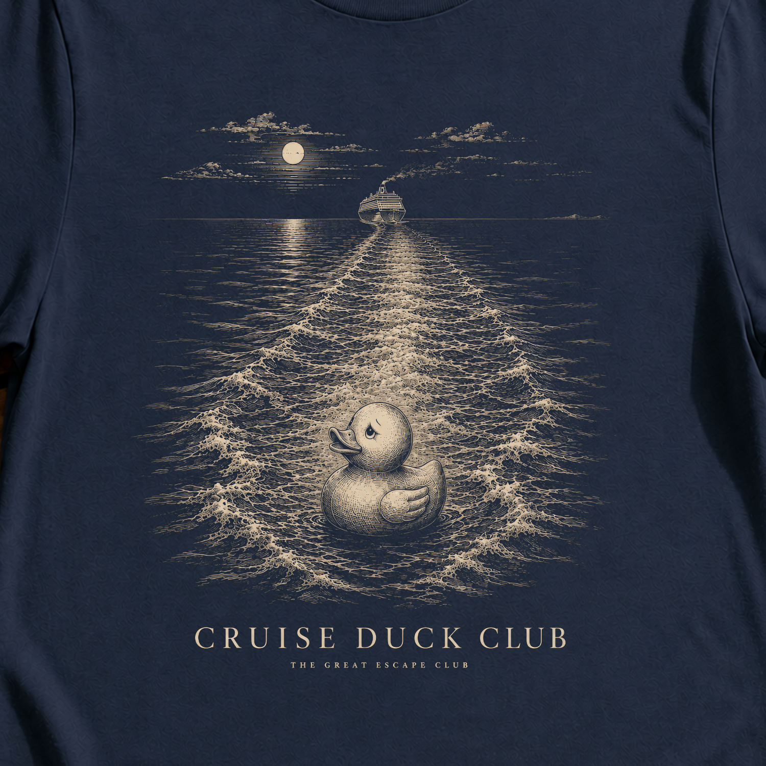 Cruise Duck Club cruise duck t-shirt design on Navy shirt
