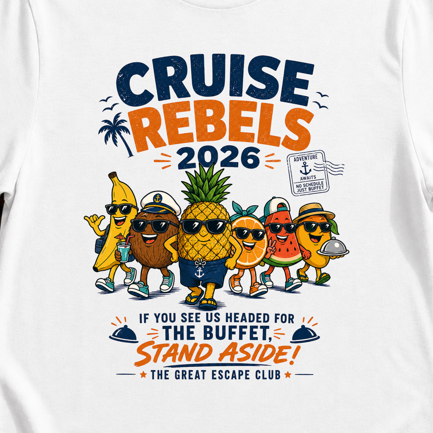 Cruise Rebels 2026 matching cruise t-shirt for groups, families, solo sailors and holiday crews by The Great Escape Club