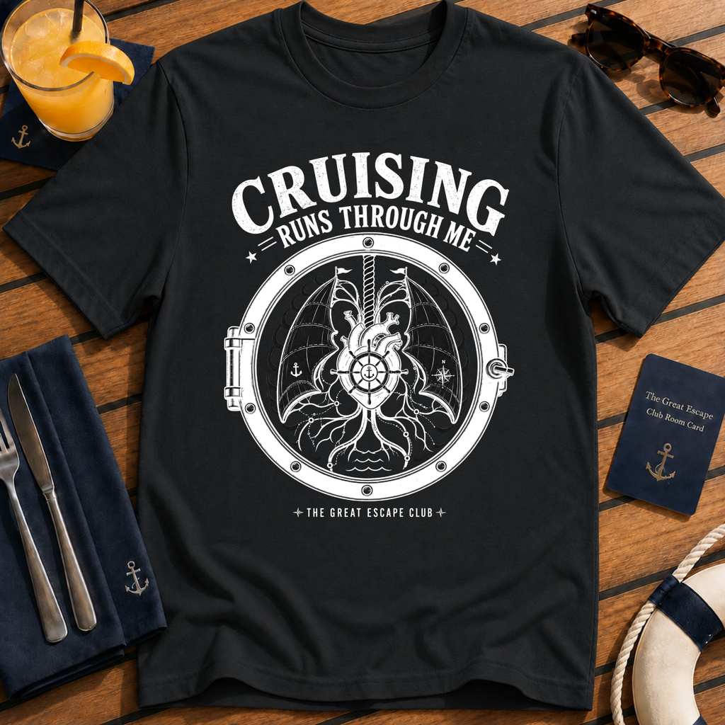 Cruising Runs Through Me funny cruise t-shirt design on Black shirt