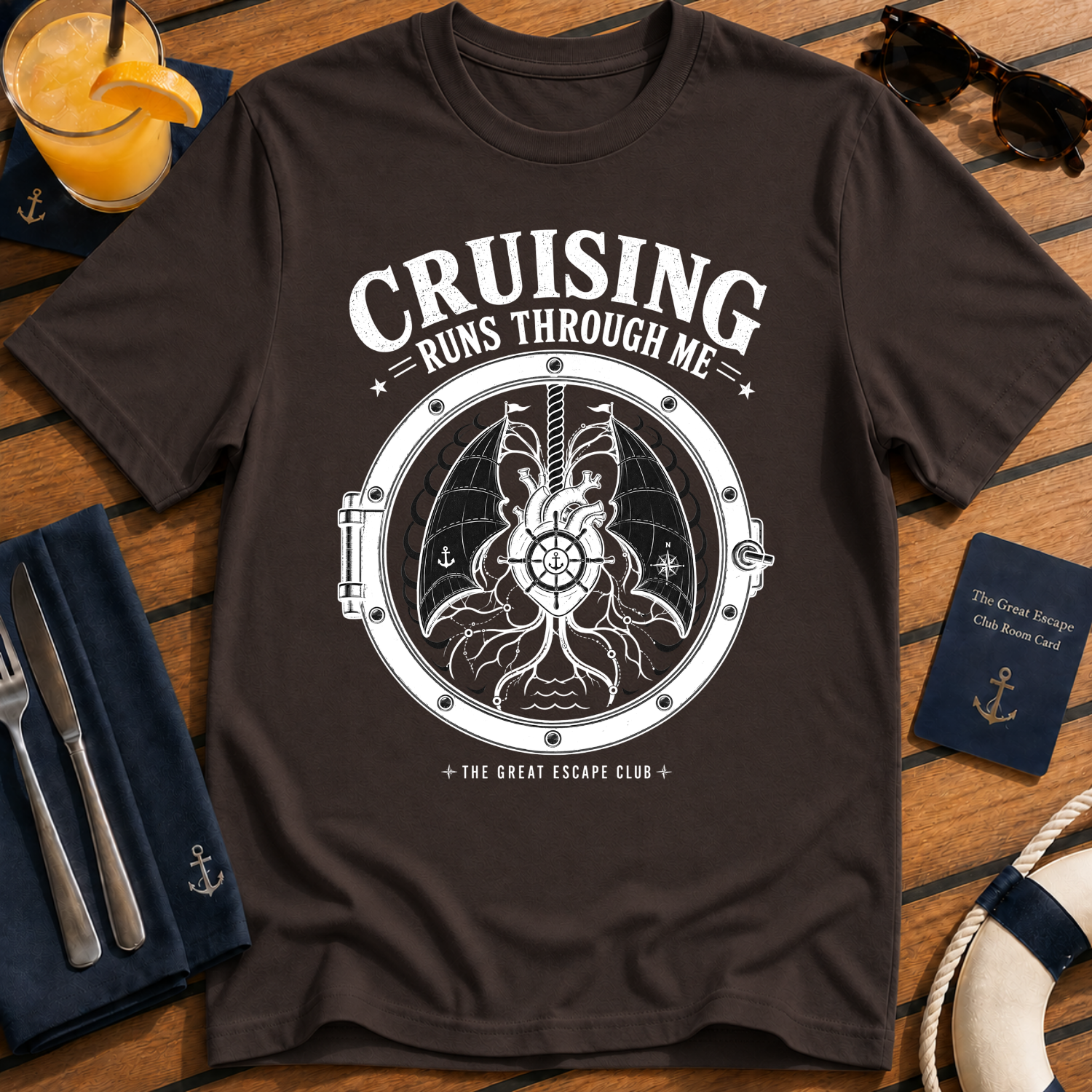 Cruising Runs Through Me funny cruise t-shirt design on Dark Chocolate shirt