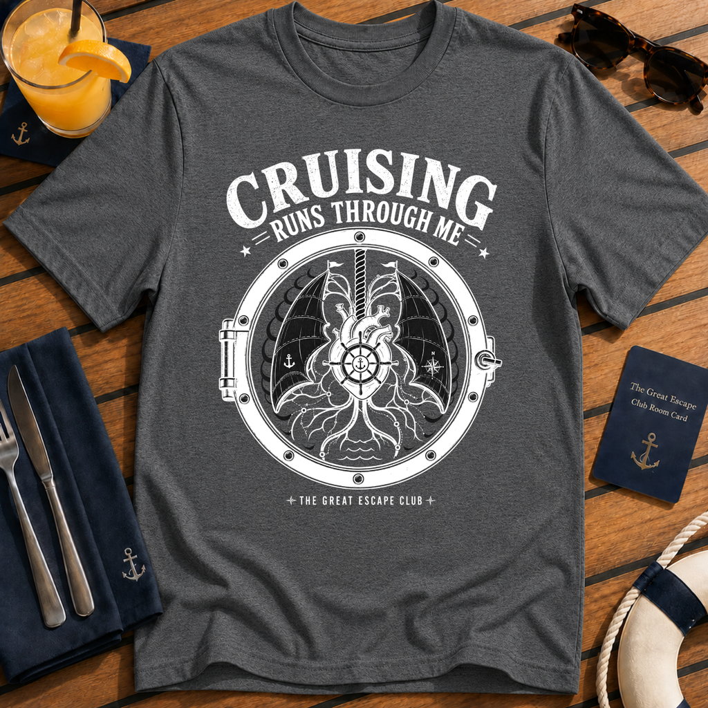 Cruising Runs Through Me funny cruise t-shirt design on Dark Heather shirt