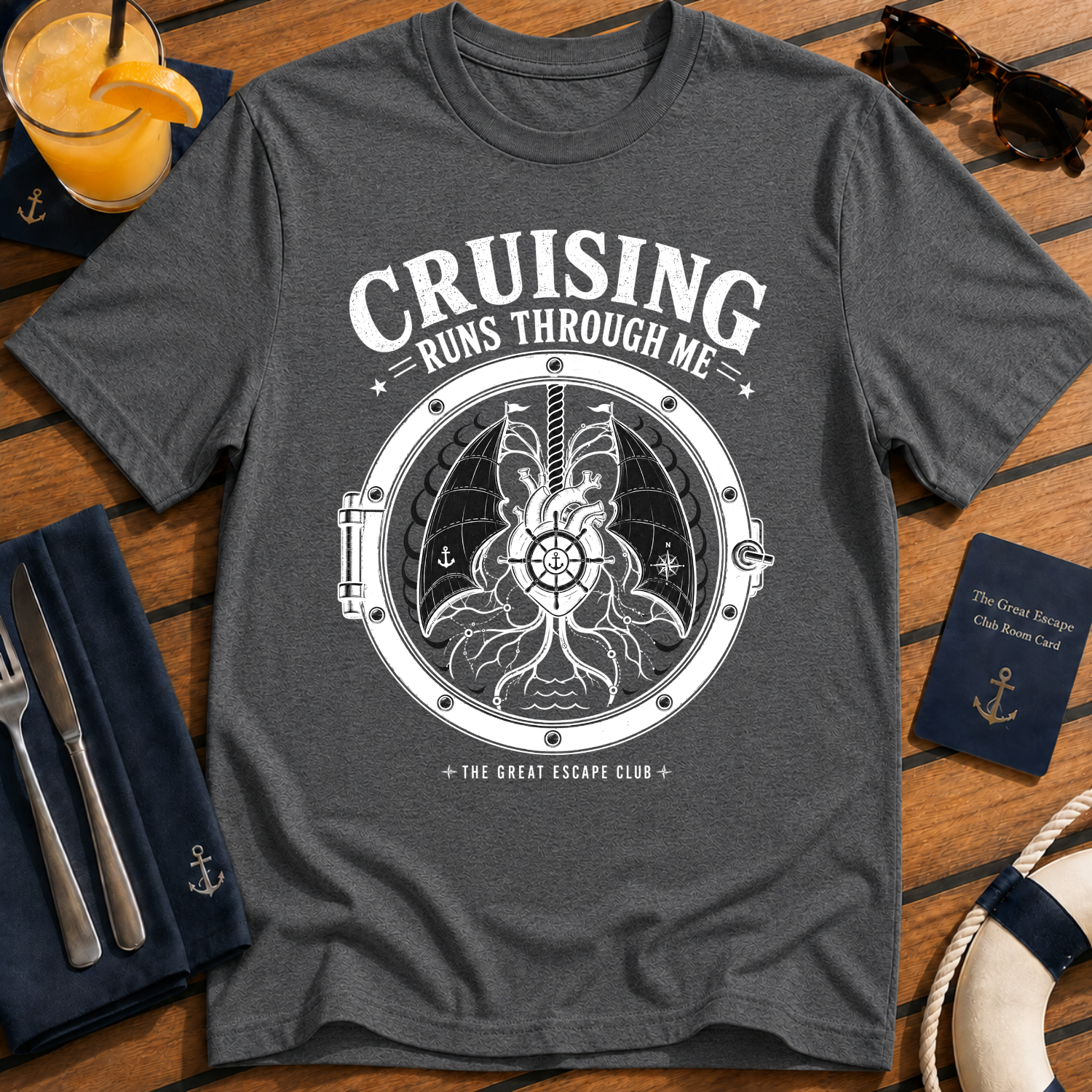 Cruising Runs Through Me funny cruise t-shirt design on Dark Heather shirt