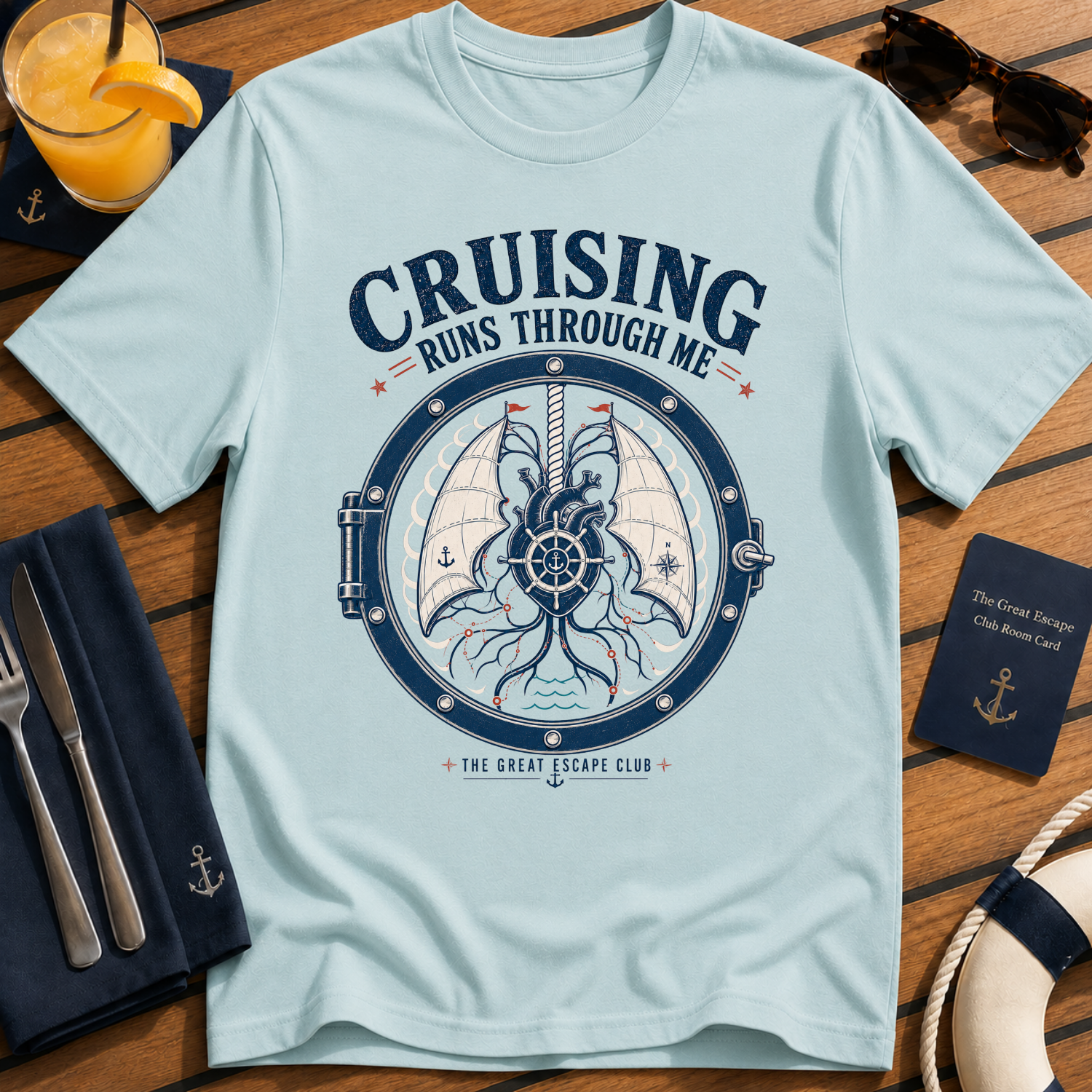 Cruising Runs Through Me funny cruise t-shirt design on Light Blue shirt