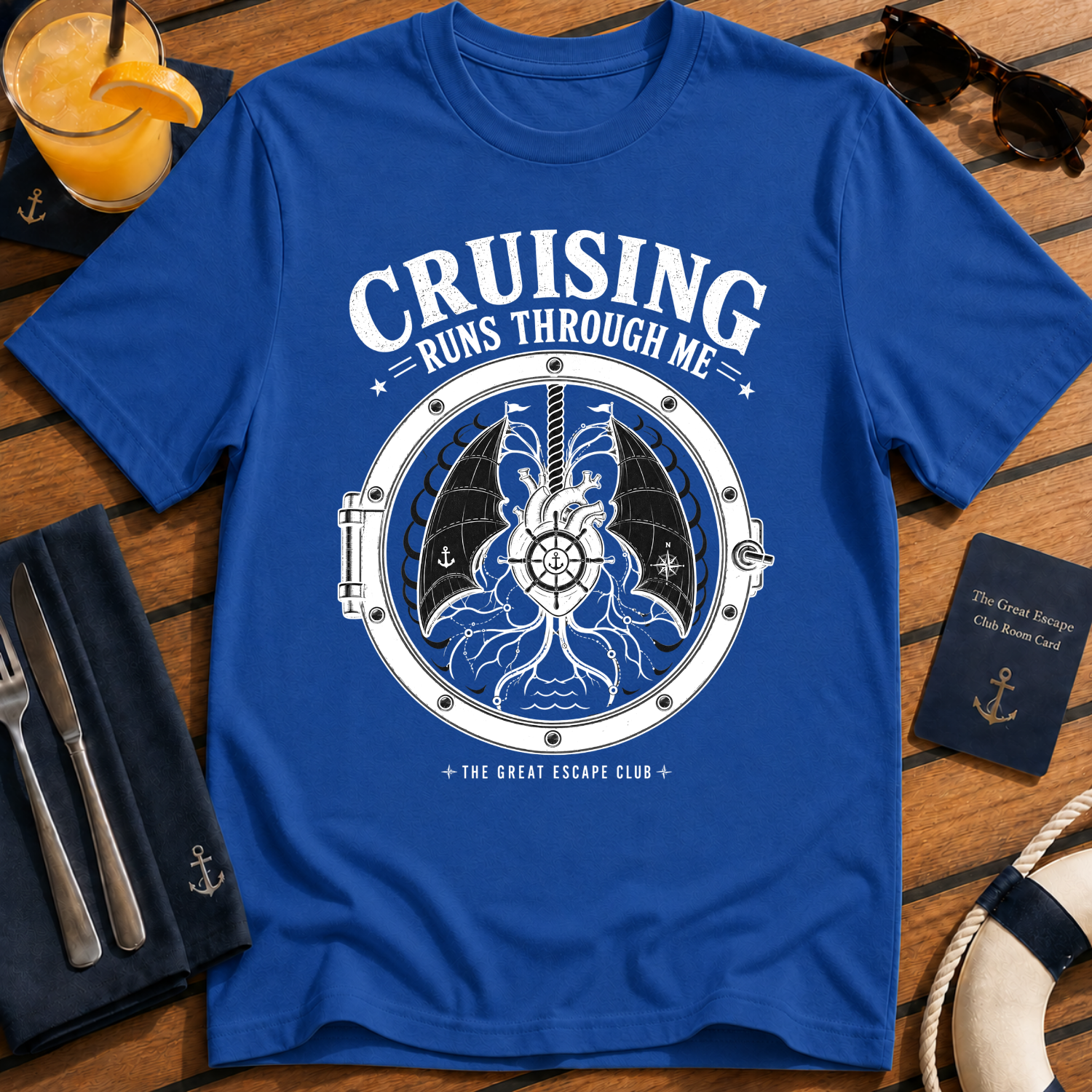 Cruising Runs Through Me funny cruise t-shirt design on Royal Blue shirt