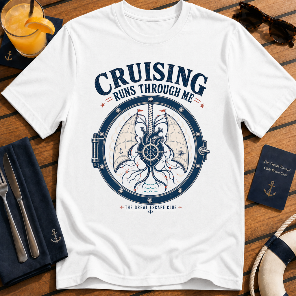 Cruising Runs Through Me funny cruise t-shirt design on White shirt