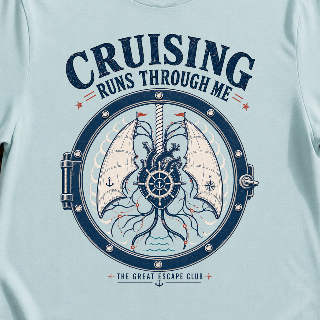 Cruising Runs Through Me funny cruise t-shirt design on Light Blue shirt