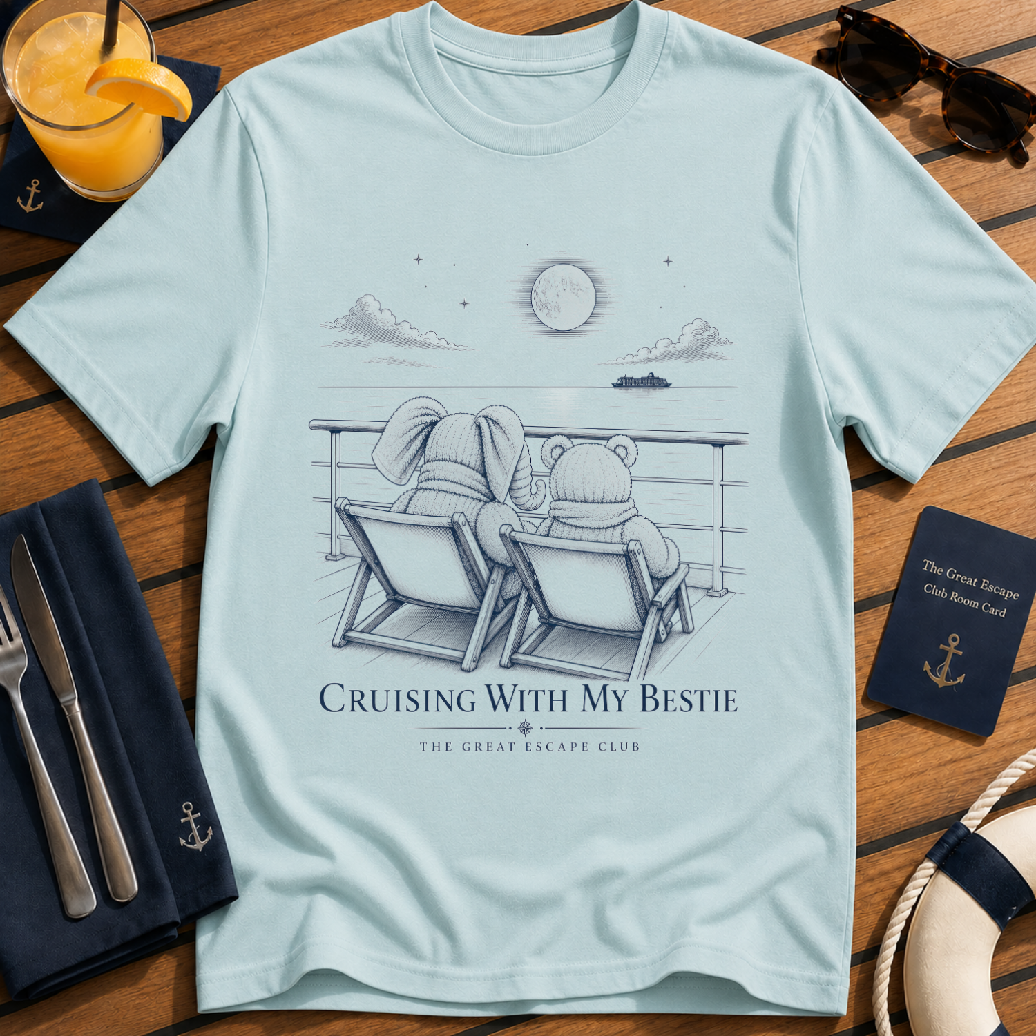 Cruising With My Bestie matching best friend cruise t-shirt design on Light Blue shirt