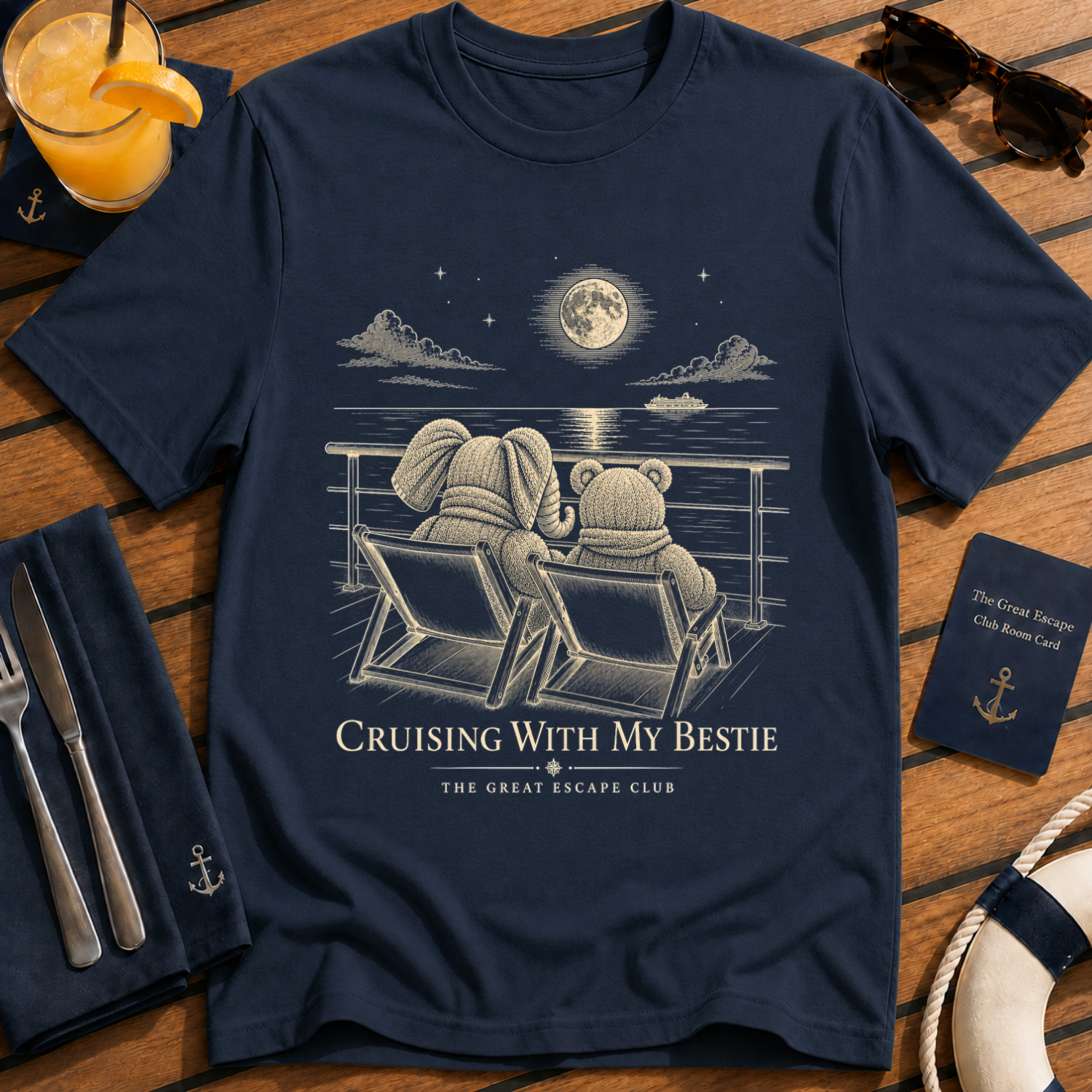 Cruising With My Bestie matching best friend cruise t-shirt design on Navy shirt