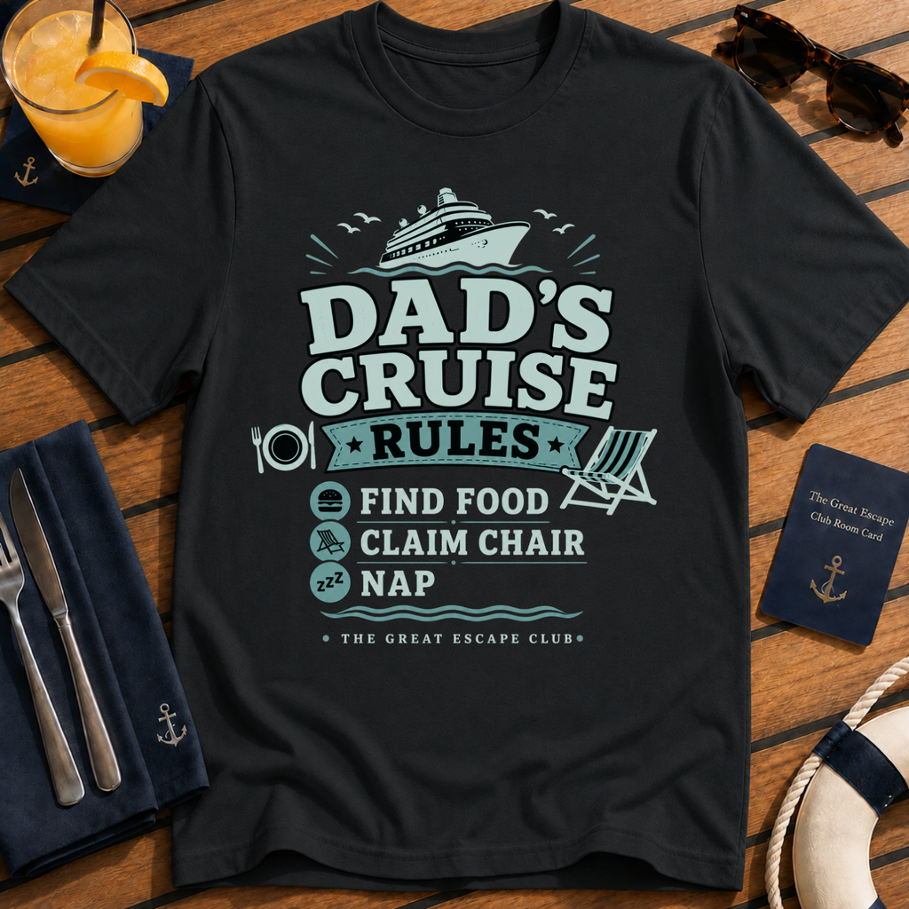 Dad’s Cruise Rules funny cruise dad t-shirt design on Black shirt