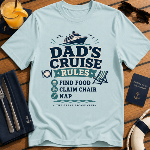 Dad’s Cruise Rules funny cruise dad t-shirt design on Light Blue shirt