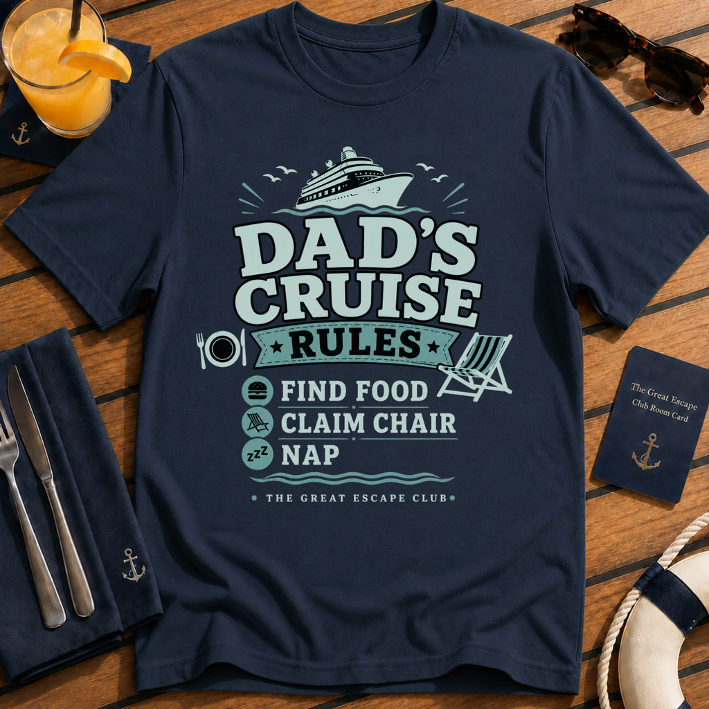 Dad’s Cruise Rules funny cruise dad t-shirt design on Navy shirt