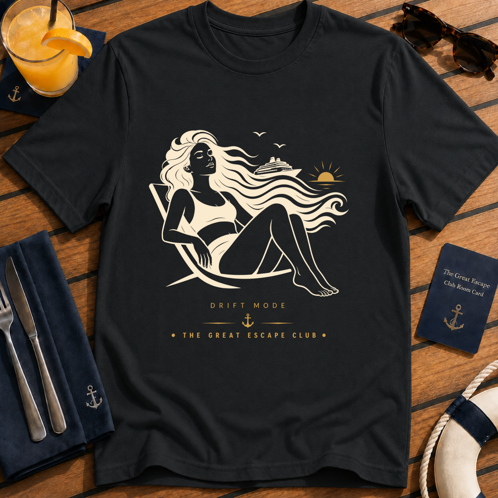 Drift Mode calm ocean cruise t-shirt design on Black shirt