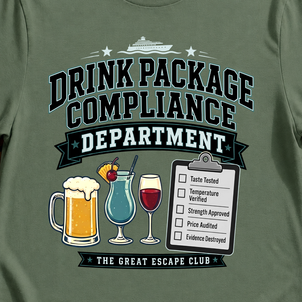 Drink Package Compliance Department t-shirt design on Military Green shirt