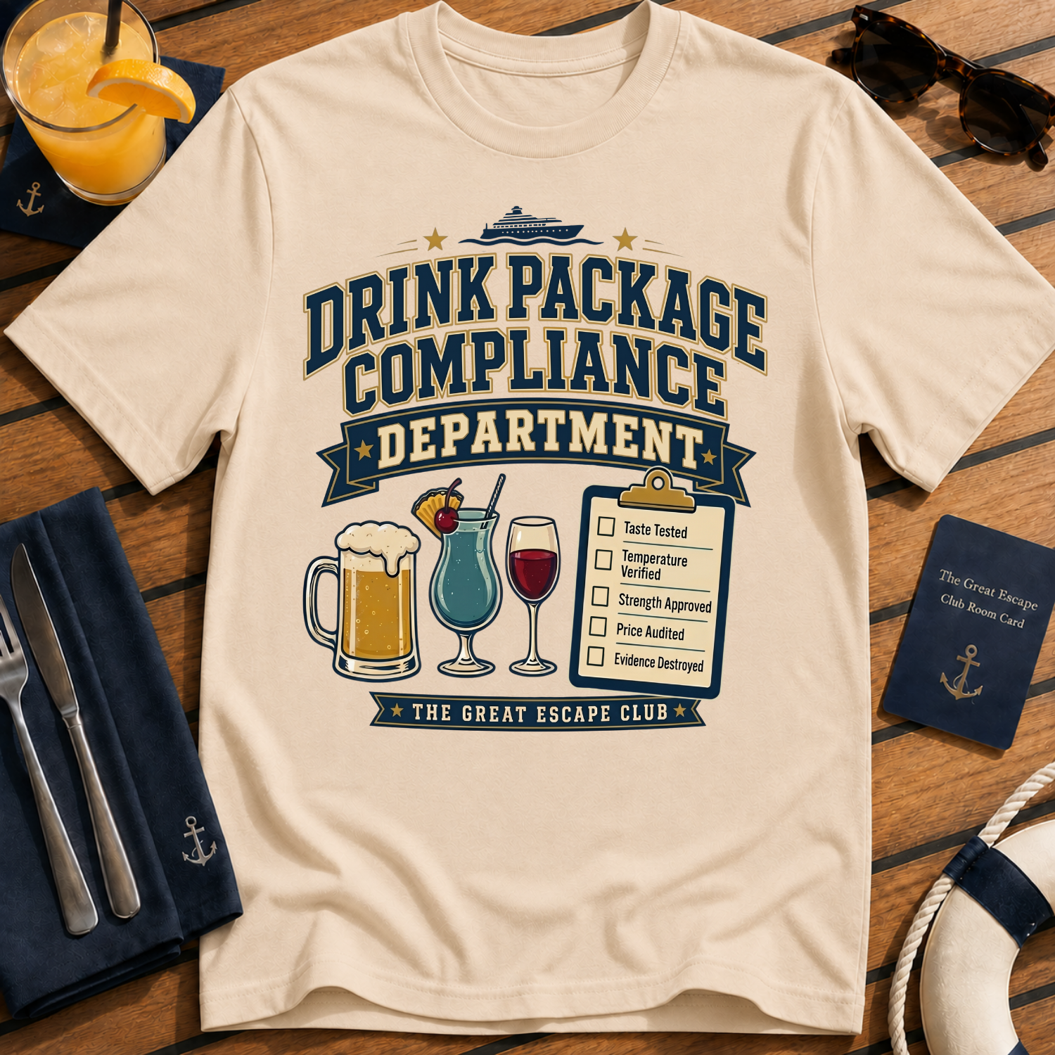 Drink Package Compliance Department t-shirt design on Natural shirt