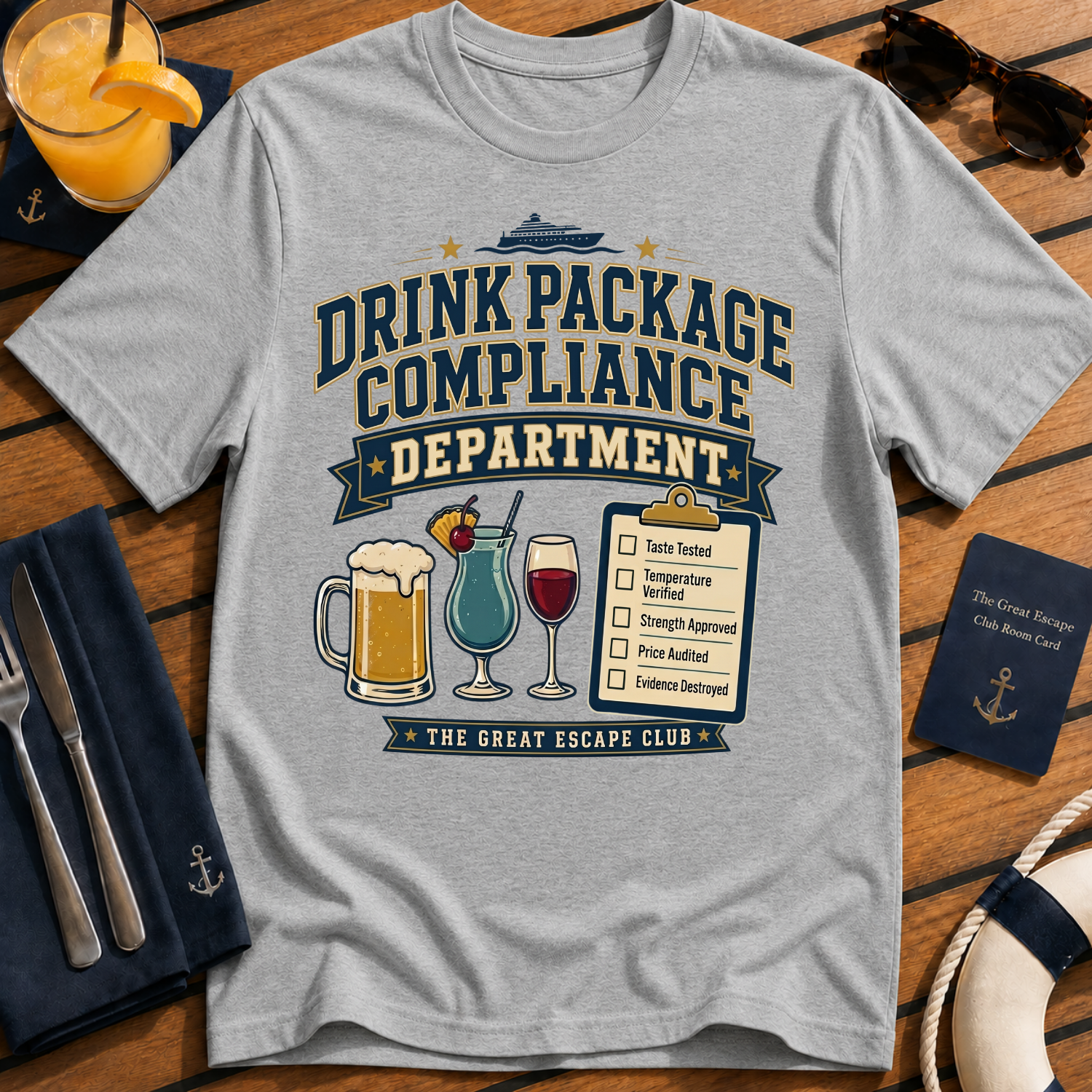 Drink Package Compliance Department t-shirt design on Sport Grey shirt
