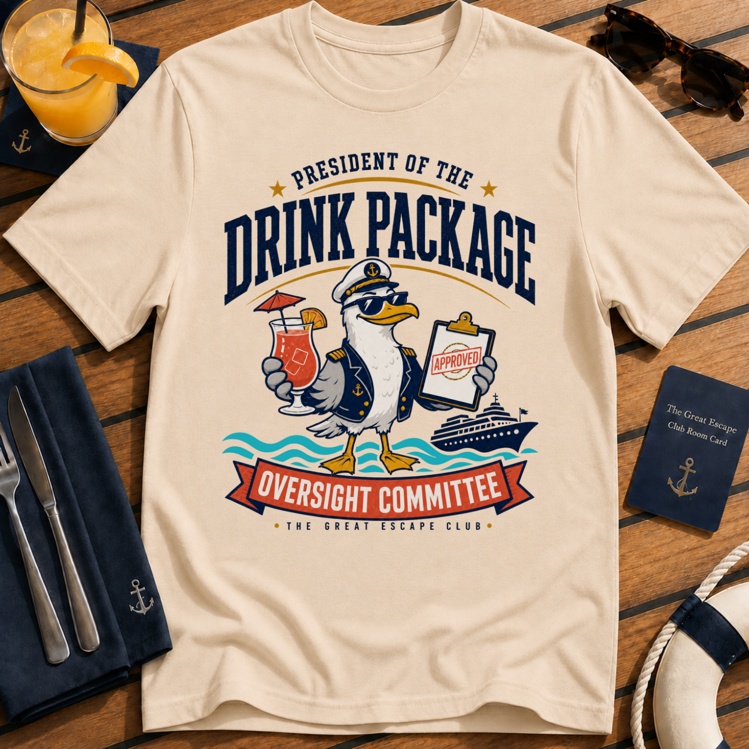 Drink Package Oversight Committee funny cruise t-shirt design on Natural shirt