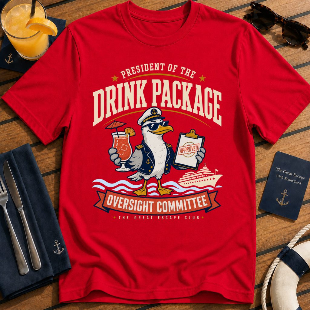 Drink Package Oversight Committee funny cruise t-shirt design on Red shirt
