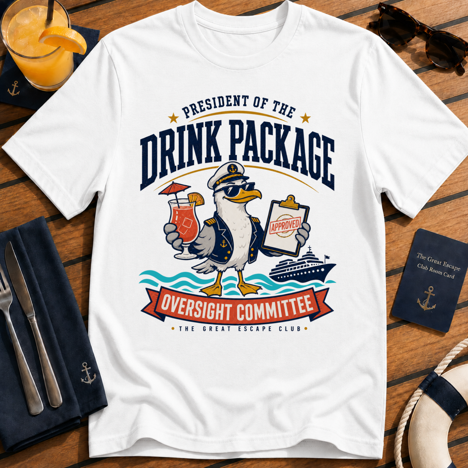 Drink Package Oversight Committee funny cruise t-shirt design on White shirt