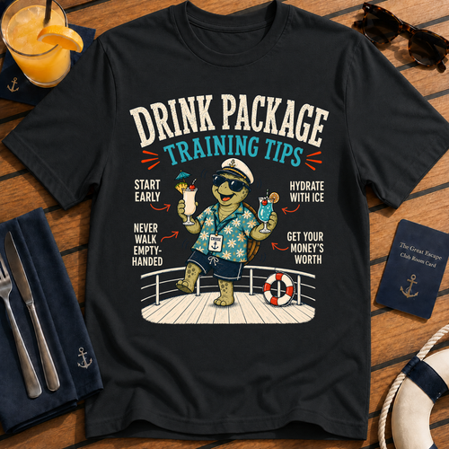 Drink Package Training Tips funny drink package cruise t-shirt design on Black shirt
